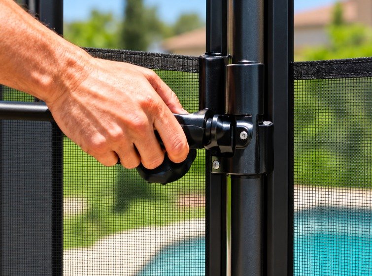 Hand checking a pool fence gate latch
