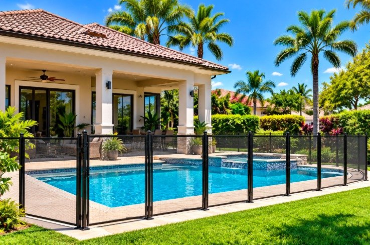 Home with a spa and a removable pool fence